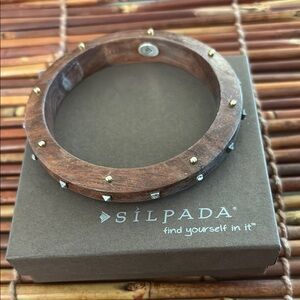 Silpada Wood Bracelet with Brass and Silver Accents